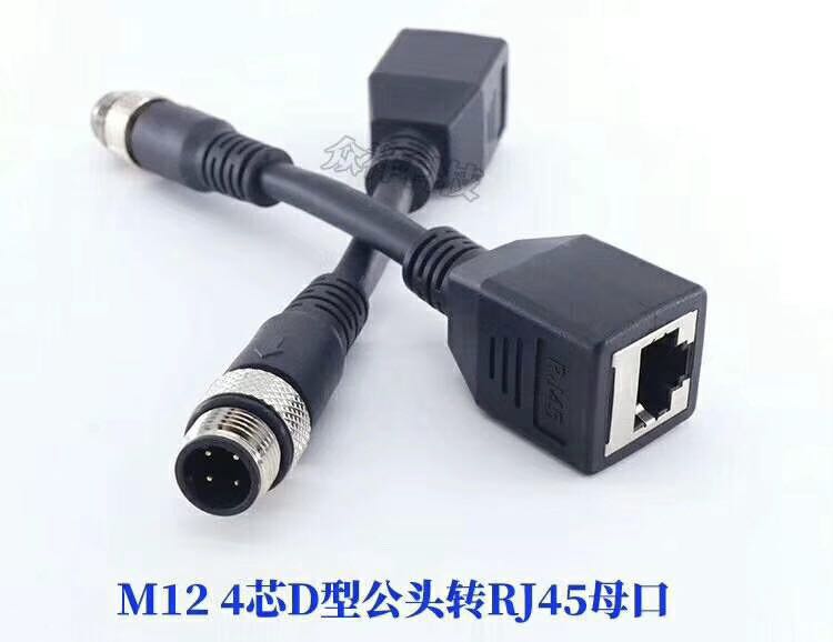 M12 4-pin D line male to RJ45 female