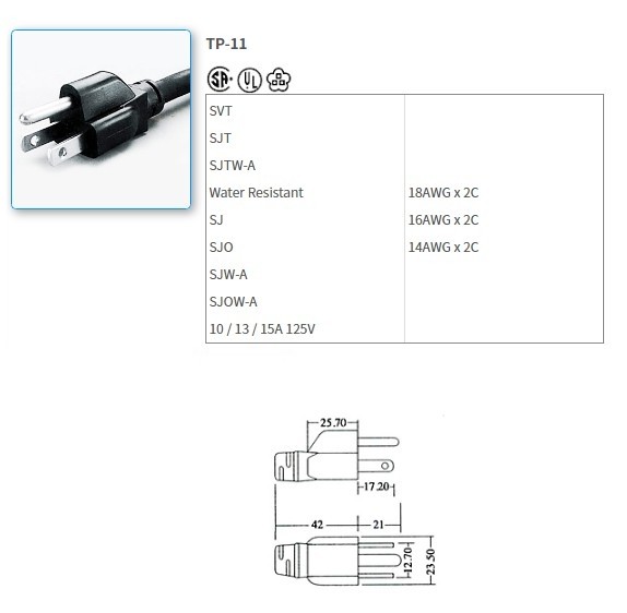 TP-11 UL/CSA Standard Power Supply Cords